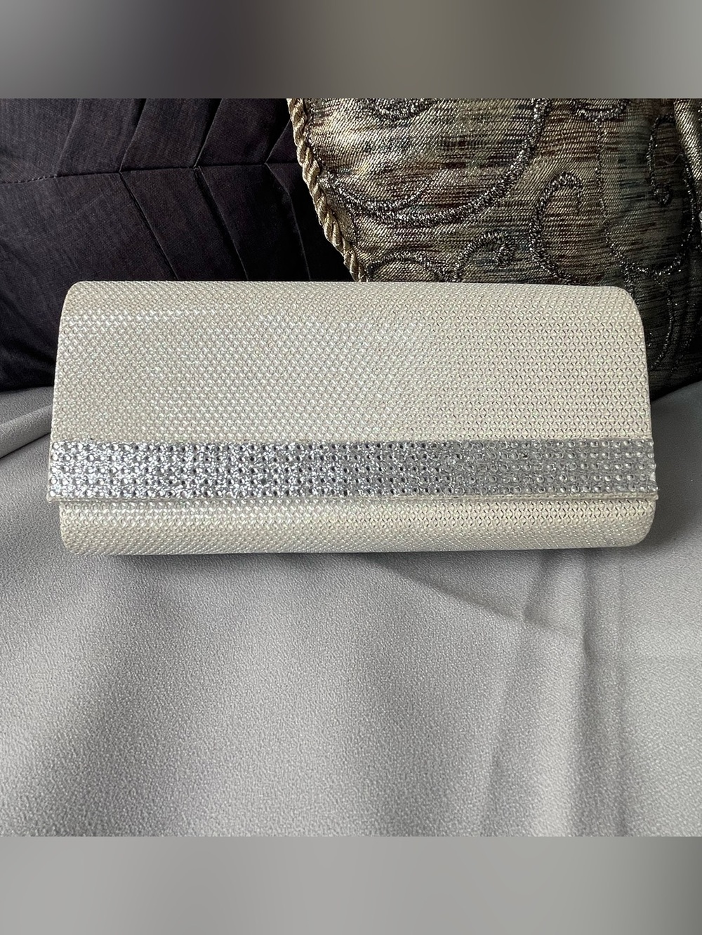 Judith Leiber Silver Crystal-Trim Evening Clutch Case